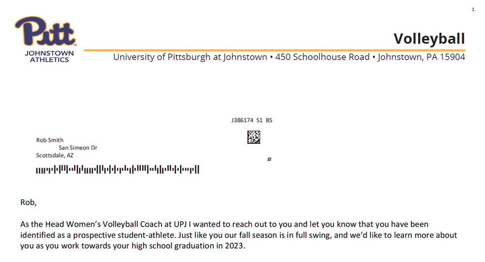 Pitt printed letter example
