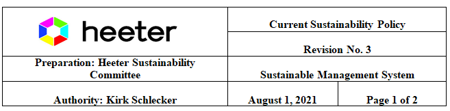 2021 Heeter’s Commitment to Sustainability